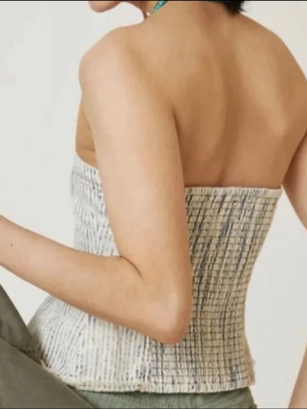 Pilcro By Anthropologie Cream And Faded Blue Striped Strapless Peplum Corset Top - Picture 12 of 16